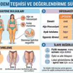 Lipoedema Treatment: Bloodless, No Risk of Fat Embolism, Lymph Protective Superdry 4D Lipödem teşhisi için klinik muayene bulguları, evreleme, diferansiyel tanı ve ilave değerlendirme yöntemlerini gösteren infografik